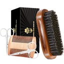 Szczotka do włosów dla mężczyzn, dzika Bristle Black Walnut Wood Beards and Mustaches Grooming Set Włączając w to czystą dzikę Bristle Beard Brush, broda Comb, nożyczki do wąsów i torbę podróżną