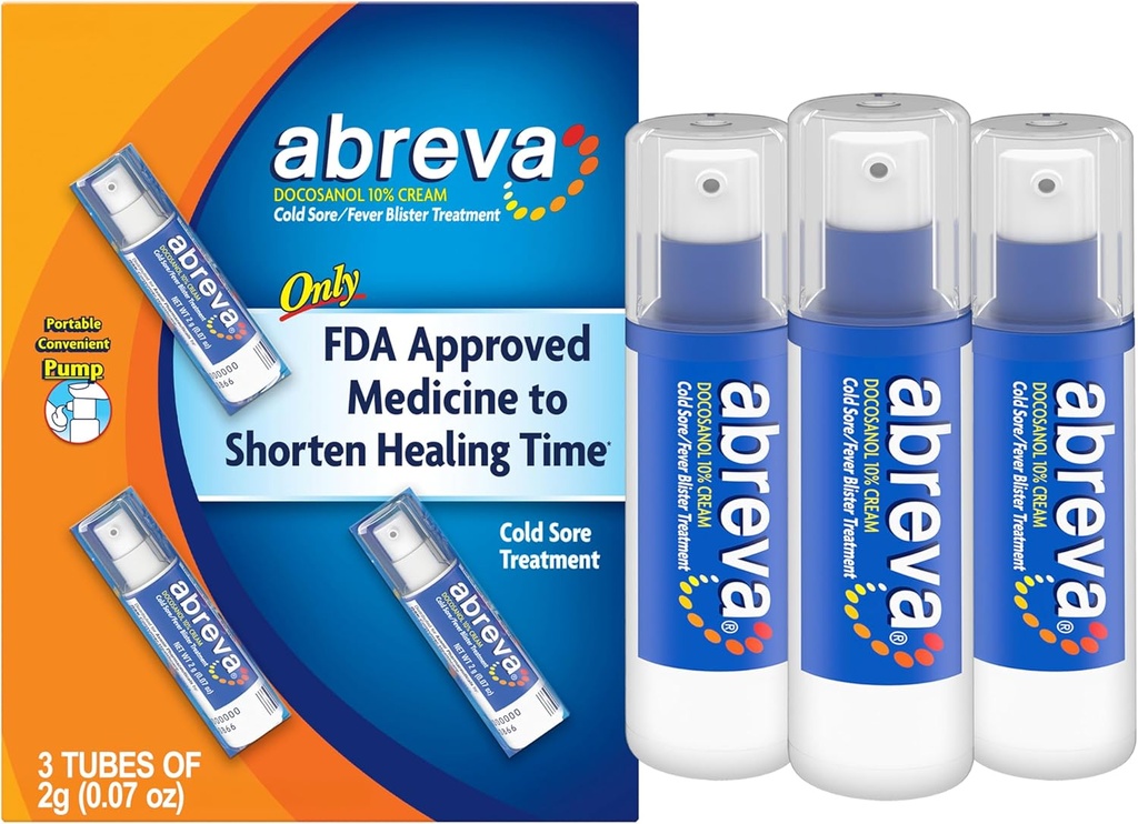 Abreva Docosanol 10% krem zimny ból Leczenie, gorączka blister i zimno ból krem - 0.07 Oz Pompa Butelka x 3