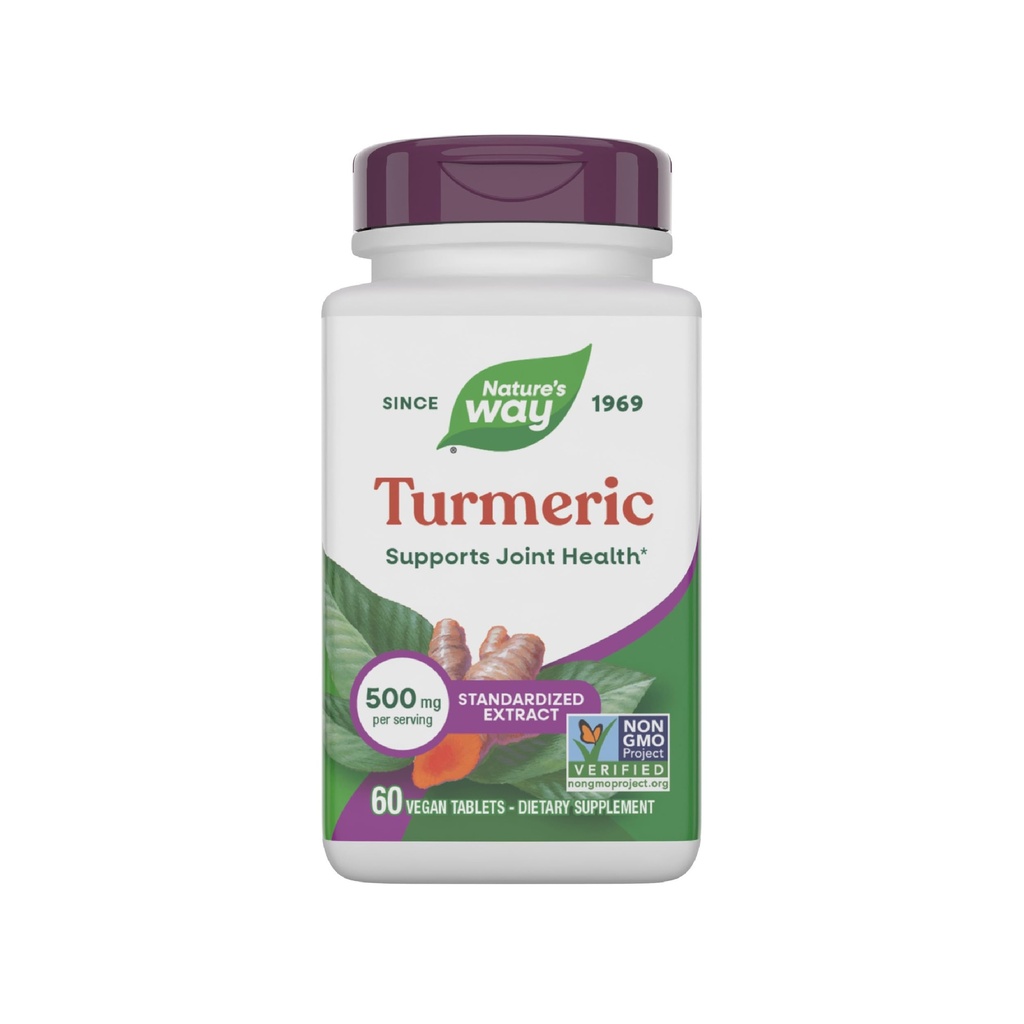 Natural 's Way Turmeric, Premium Extract, Supports Joint Health *, Standaryzowane do 95% Curcuminoids, 500 mg Serving, Non-GMO Project Verified Supplements, 60 Tablets (Packaging May Vary)