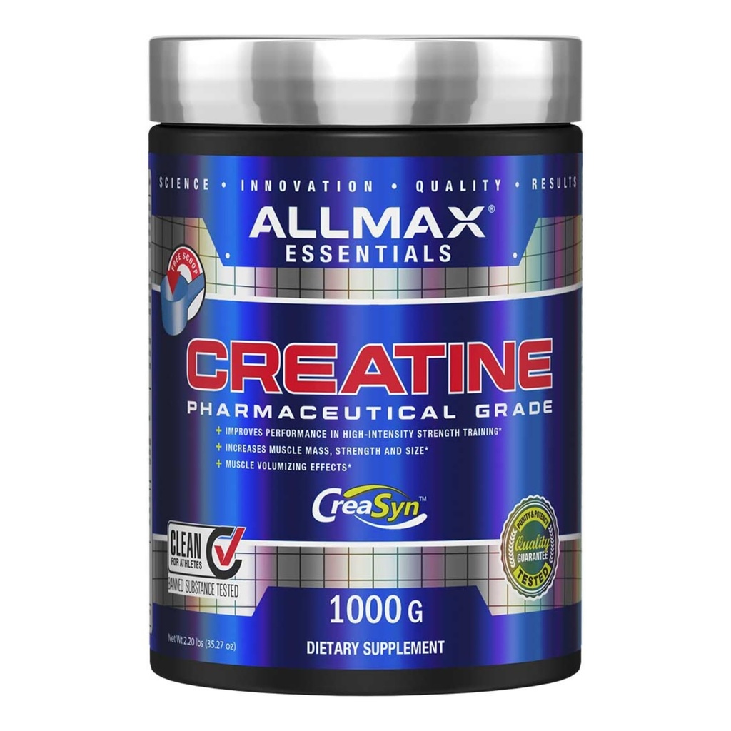 ALLMAX Essentials CREATINE - 1000 g Proszek - Poprawia wydajność i intensywność treningu - Wegan & Gluten Free - 200 Sługi