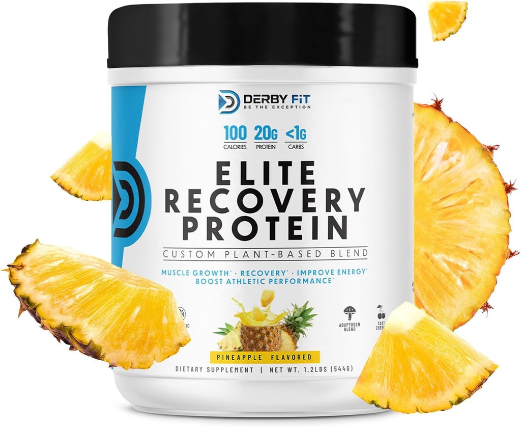 Derby Fit Elite Recovery Protein Clean, Niskie węglowodany Recovery Protein Powder for Women & Men - Gluten Free, Wegan, Dairy Free, Ananas Delight - 20 Słupki (Opakowanie 1)