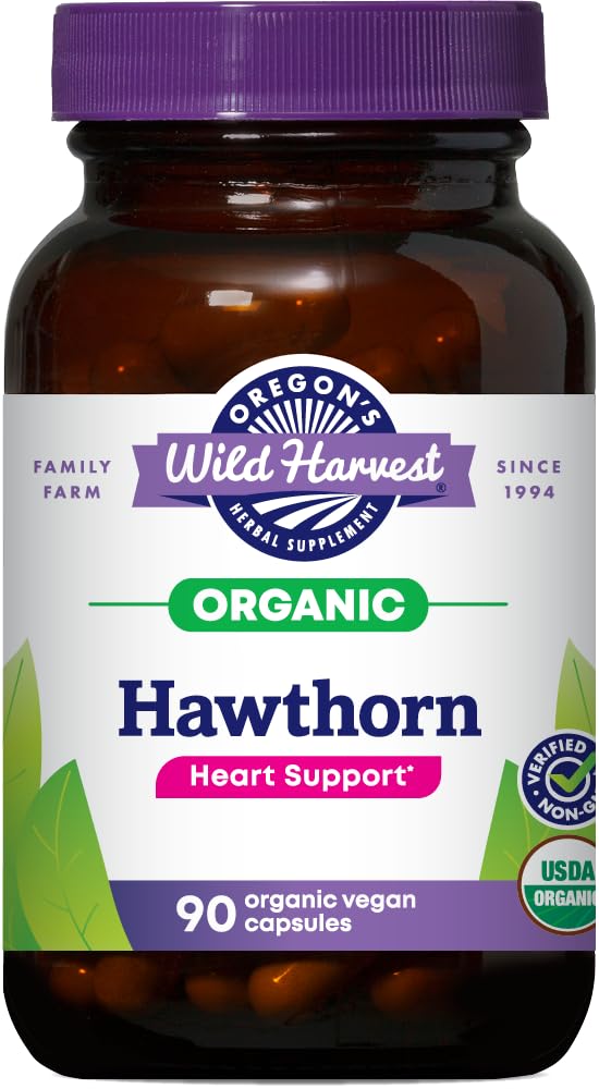 Oregon 's Wild Harvest, Certified Organic Hawthorn Capsules for Natural Health, 1200 MGS, 90 Count