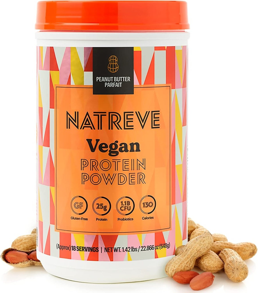 Natreve Vegan Protein Powder - 25g roślin Białko w proszku z probiotyki i aminokwasów - Guten Free Peanut Butter Parfait, 18 Służenia
