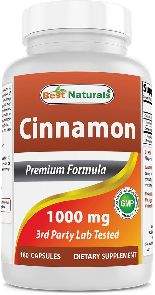 Najlepszy Naturals Cynamon 2000 mg Równoważny z Chromium 400 µg na Serving - Wsparcie metabolizmu - 180 Kapsułki
