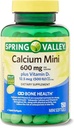 Spring Valley Calcium Plus Vitamin D3 150 Mini Softgels | Calcium Supplement | Calcium Mini softgels | Calcium 600 mg with Vitamin d3 | Calcium Carbonate 600 mg, 150 Mini Softgels +