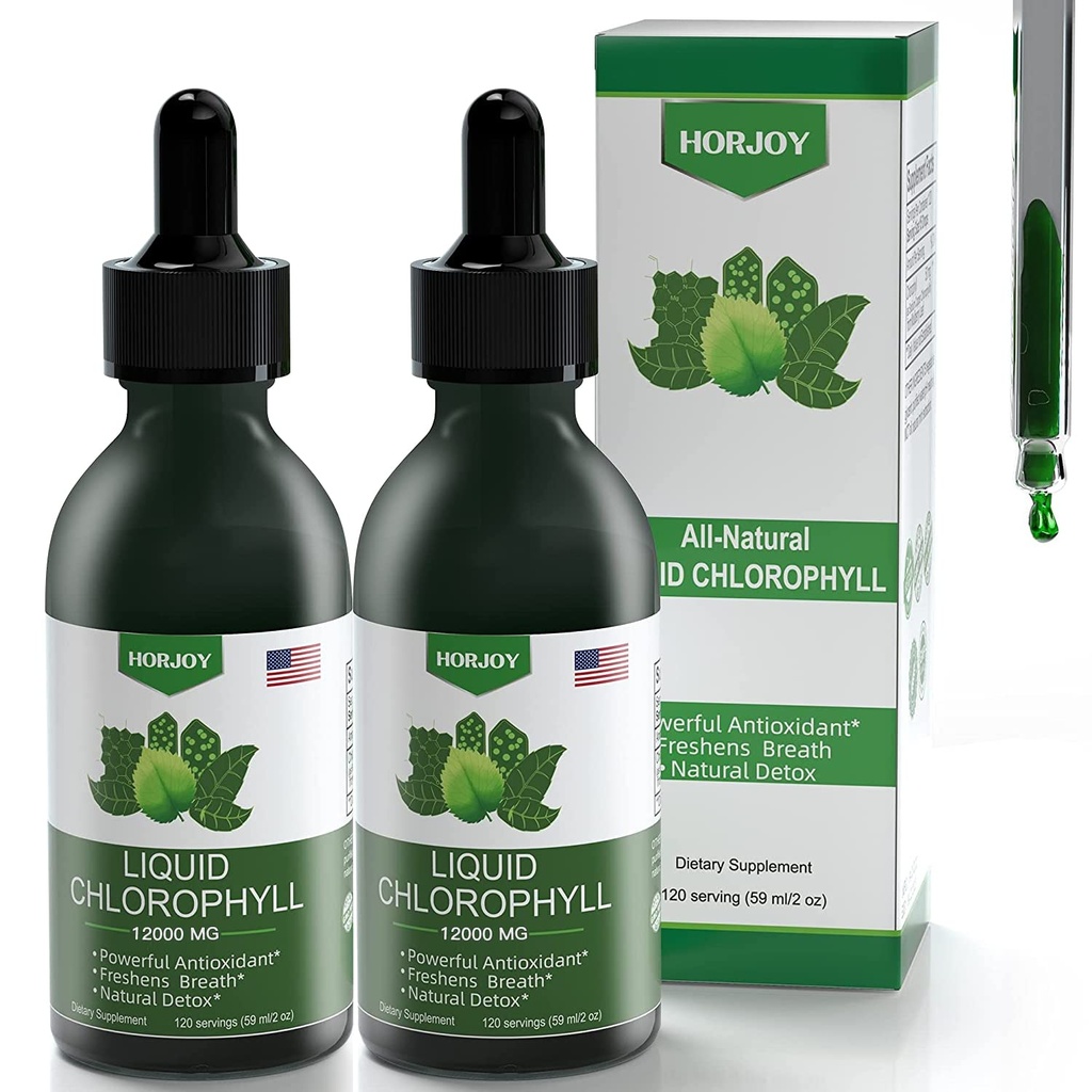 Chlorofil Płynne Krople - 100% Natural Energy Booster and Immune Support - Wewnętrzny Deodorant i Detox - Ulga chorobowa wysokości - Szybka absorpcja, Wegan & Non-GMO - 120 Służenie (Opakowanie 2)