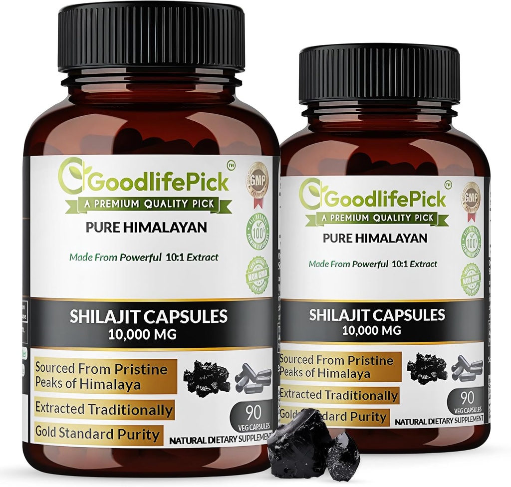 Premium Himalayan Shilajit Kapsułki z Pottent Shilajit Rich w Ślad Mineral & Fulvic Acid Wysoka Wysokość Sourcing. Wyczerpany tradycyjnie AllNatural NonGMO No Stearate No Rice Fluur (Opakowanie 2)