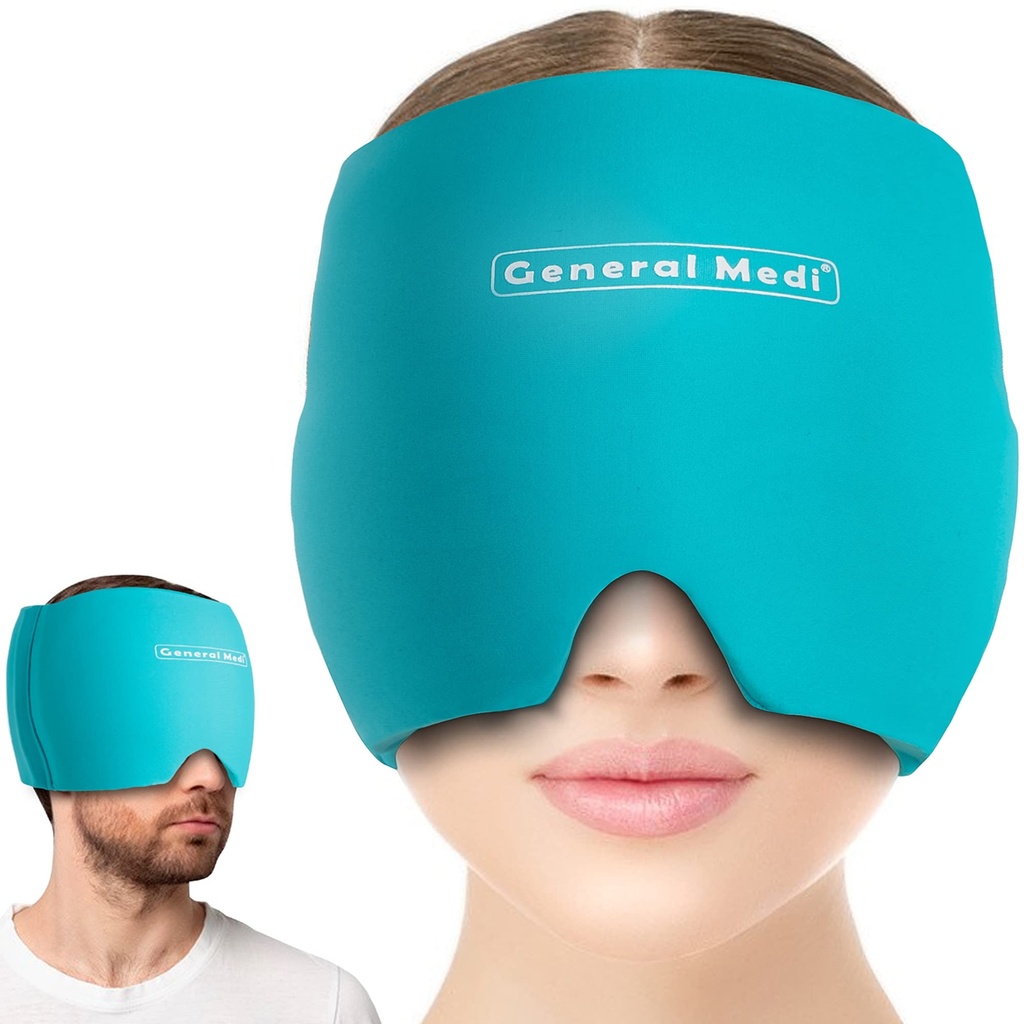 Ogólne Medi Ból głowy & Migrena Ice Wrap Cap, Cold Therapy Migrena Relief Hat, Ból głowy Ice Hat Cold Compress, Wielki dla puffy Eyes, Napięcie, Sinus & Stress Relief (Niebieski)