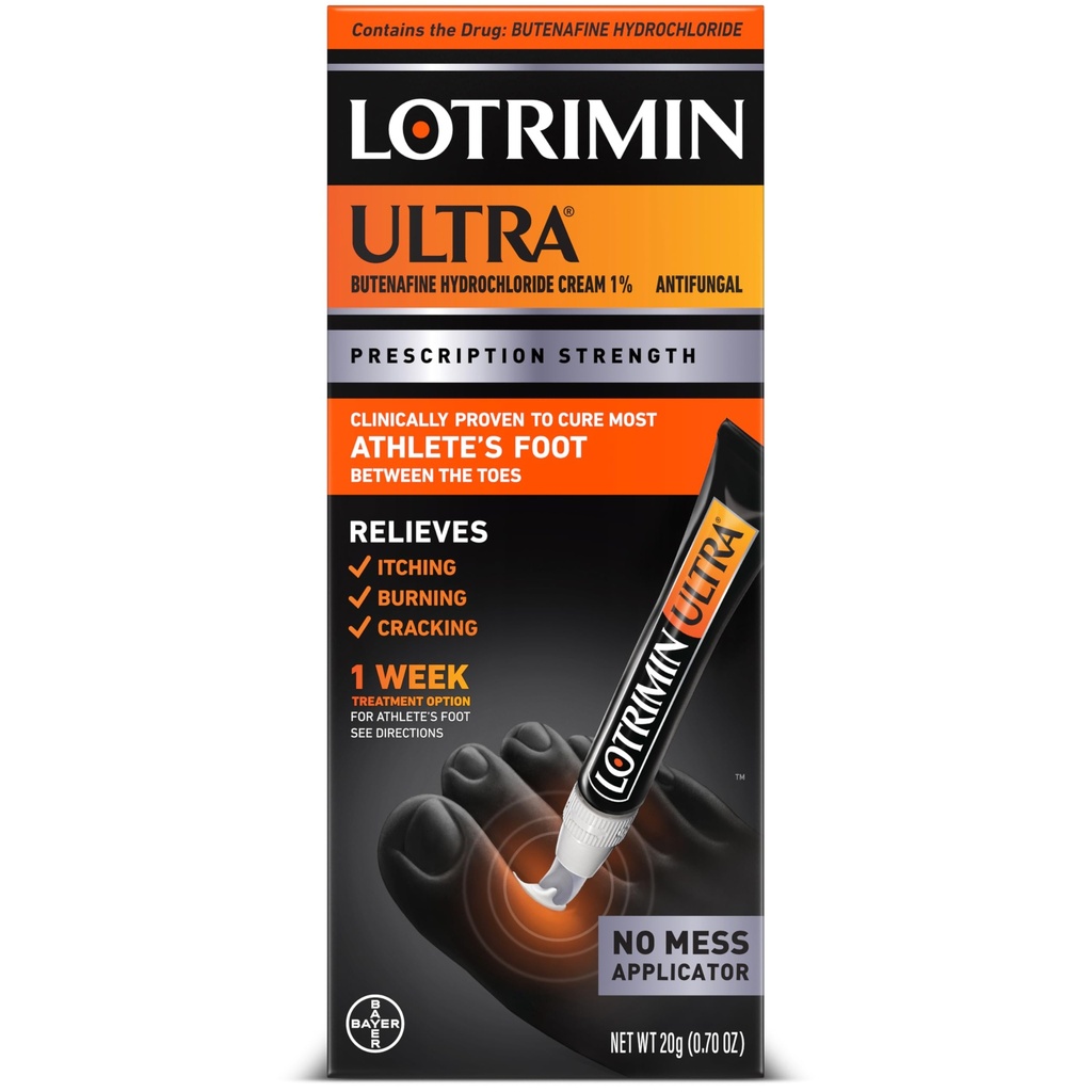 Lotrimin Ultra bez aplikatora dotykowego, 1 tygodniowy krem do leczenia stóp. Prescription Strength Butenafine Hydrochloride 1%, Leczy Najbardziej Athlete 's Foot Between Toes, Antygrzybicze, 0.7 oz (20 Grams)