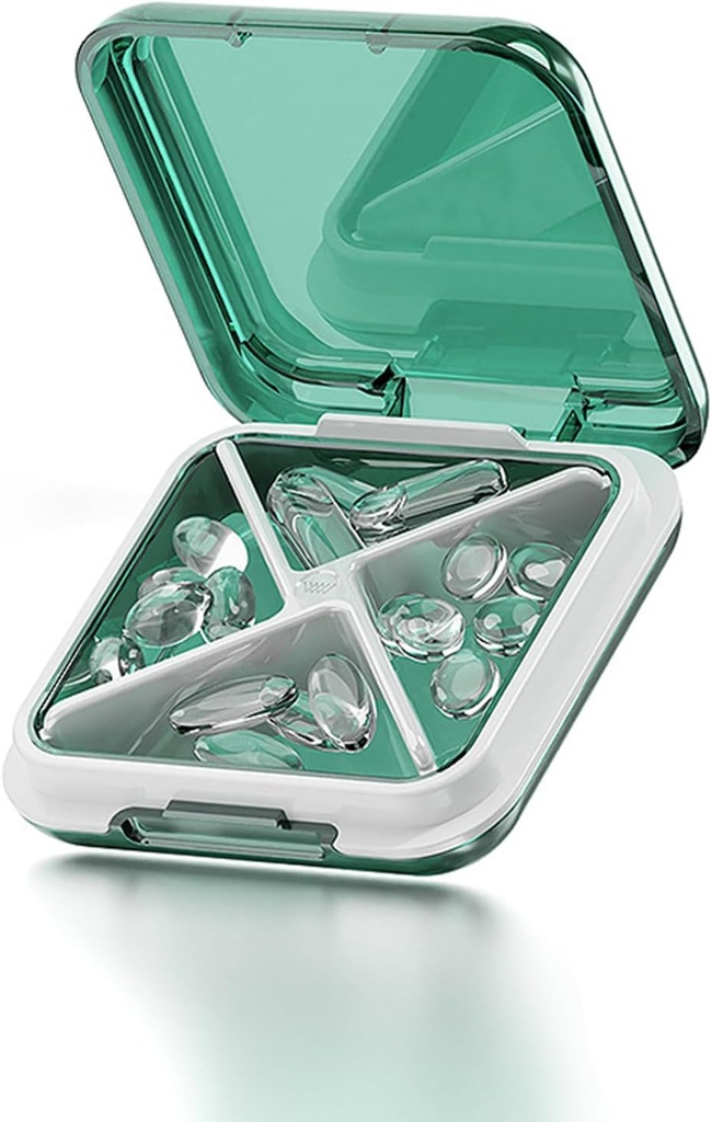 Mały pojemnik na pióro Waterproof Travel Pill Case Przenośny pojemnik na pióro do torebki 4 Komory Pocket Compact Organizator medycyny do olejów rybnych, Suplementy, Medycyna (zielony)