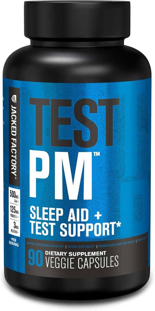 Jacked Factory Test PM Testosteron Booster & Sleep Aid Supplement for Men, Promowanie Odzyskiwania, Muscle Growth, 90 Natural Veggie Pills - 60 Count (Pack of 1)
