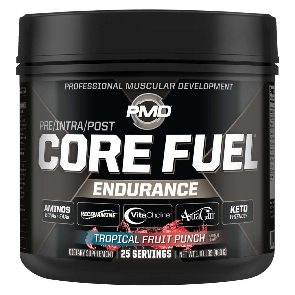 PMD Sports Core Fuel Endurance, Performance & Recovery - BCAAs, EAAs, Beta Alanine, Betaine Anhydrous, Glutamine, Electrolytes - Muscle Growth, Strength - Stim Free, Tropical Fruit Punch (25 Servings)