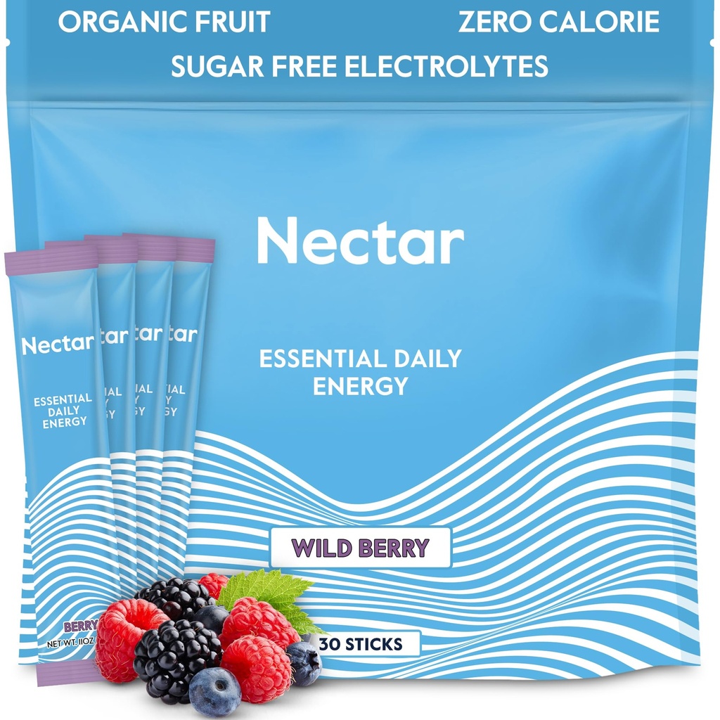 Nectar Energy Booster - Kofeina organiczna, B12 & Elektrolity - Bez cukru & Zero Calorie - Zdrowa kawa, Napoje energetyczne i Soda alternatywna - Hydration & Suplement energii (Berry 30 Pakiety proszku)