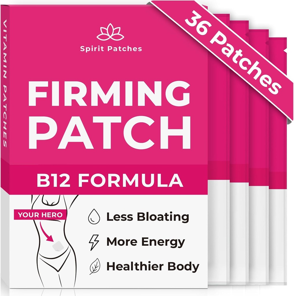 Firming B12 Patches (Pack of 36) - 100% Naturalne witaminy dla kobiet, Energia & Obsługa ciała, Samoprzylepne Transparent Patches - Wzmocniona formuła