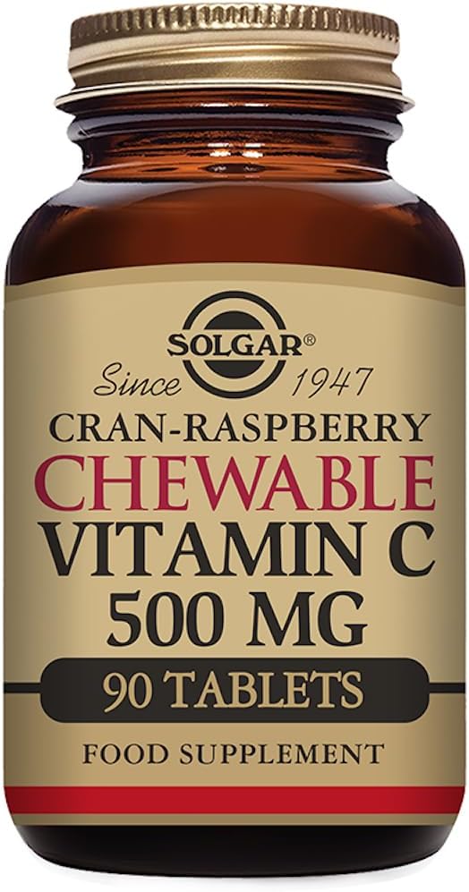 Solgar Witamina C 500 mg Tabletki do żucia, Kran Malina Flavor - 90 Hrabia - Przeciwutleniacz & Wsparcie immunologiczne - Wsparcie zdrowej skóry i połączeń - Non-GMO, Wegan, Gluten Free, Kosher - 90 Sług
