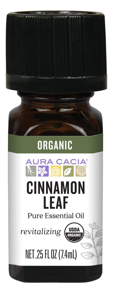 Aura Cacia Organic Cynamon Leaf Esential Oil, 0.25 unce