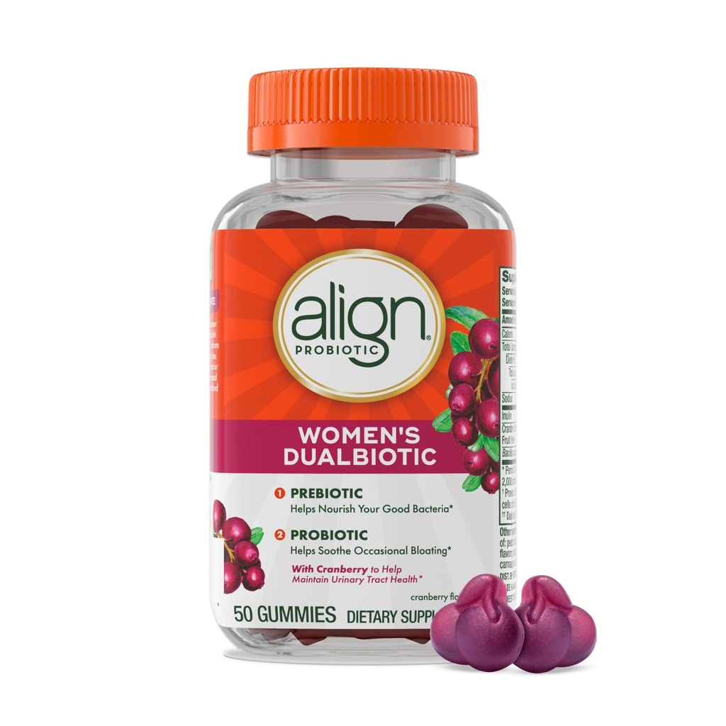 Wyrównaj zdrowie kobiet, Prebiotyczne + Probiotyczne, z żurawiny dla zdrowia kobiecego, Pomoc Nourish & Dodaj dobre bakterie dla zdrowia pożywienia, 50 Gummies