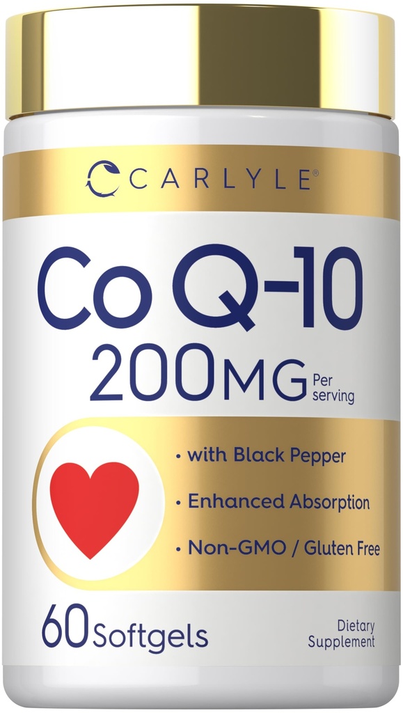 Carlyle CoQ10 200mg Softgels 124; 60 Hrabia 124; z Black Pepper 124; Zwiększona absorpcja 124; Non- GMO, Gluten suplement wolny