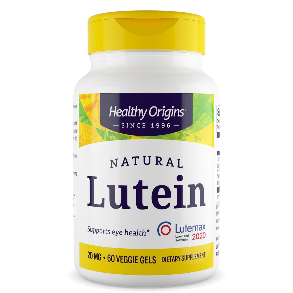 Zdrowe początki Lutein 20 mg (Lutemax 2020 z Zeaksantyną, Non-GMO, Wegan, Wsparcie dla oczu), 60 Veggie żele