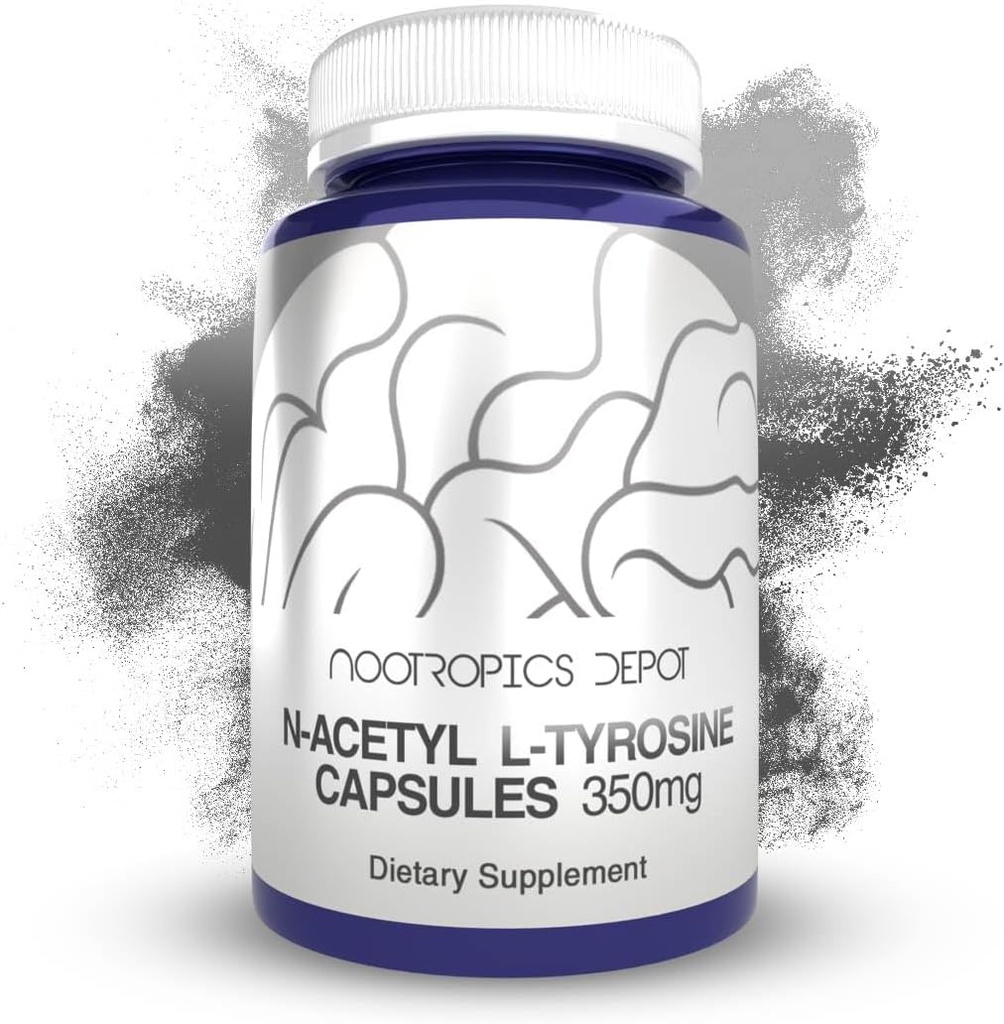 Nootropics Depot N- Acetyl L- Tyrozyna Kapsułki 124; 350mg Bis 124; 240 Count 124; NALT 124; Amino Acid Supplement Bis 124; Natural Supplement 124; Wspomaga Pamięć, Nauka, Focus, Zdrowe poziomy stresu