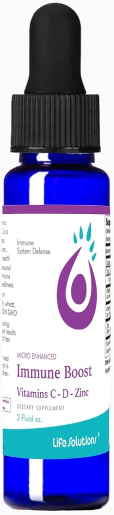 Rozwiązania Life Liquid Immune Booster - Suplement do wsparcia immunologicznego z witaminą C i cynku z VIT d3 Dorośli - Wsparcie immunologiczne i immunologiczne Booster dla dorosłych - 2 fl oz Dropper