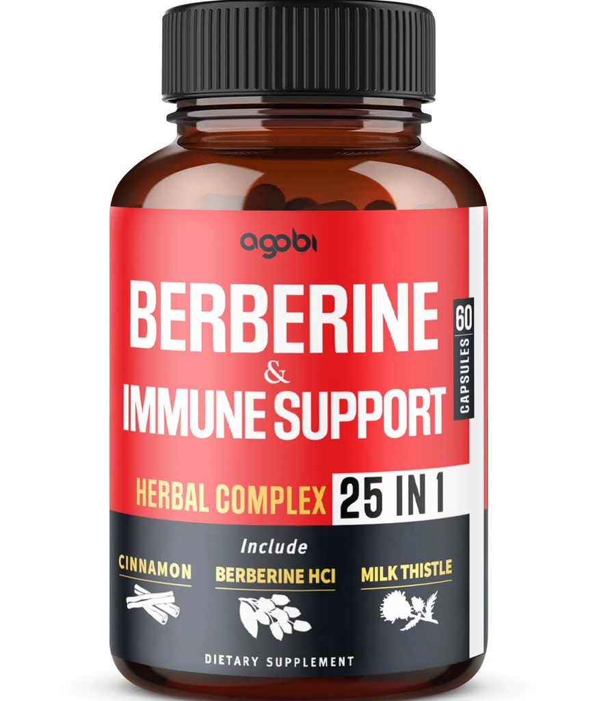 Premium Berberine Supplement z Ceylon, Ashwagandha, Turmeric, Thistle mleka, Elderberry & Black Pepper - Wspiera system immunologiczny, układu krążenia i przewodu pokarmowego - 60 Kapsułki