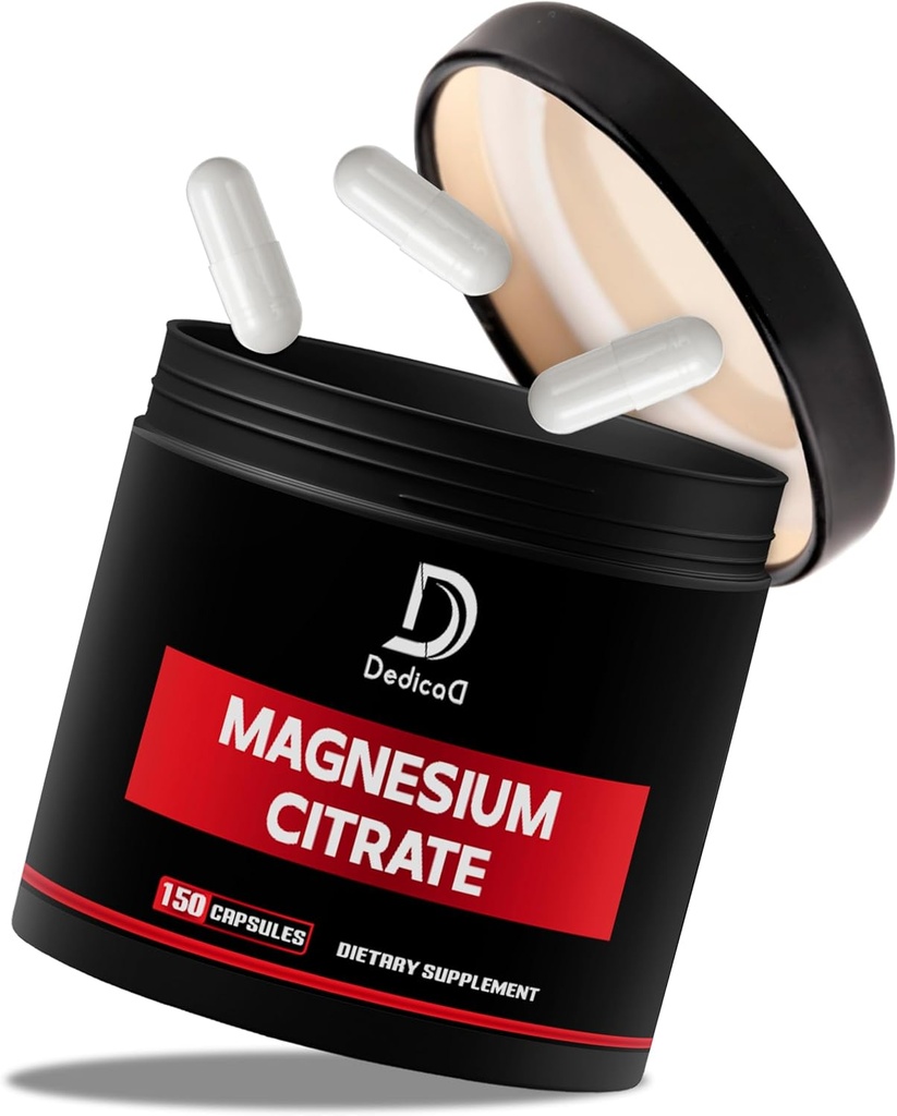 Cytrynian magnezu 500 mg Kapsułki (Citrato de Magnesio) - Czysty suplement magnezu do wsparcia systemu pokarmowego, Produkcja masy mięśniowej i energii - 150 Kapsułki dla 5-miesięcznego zaopatrzenia
