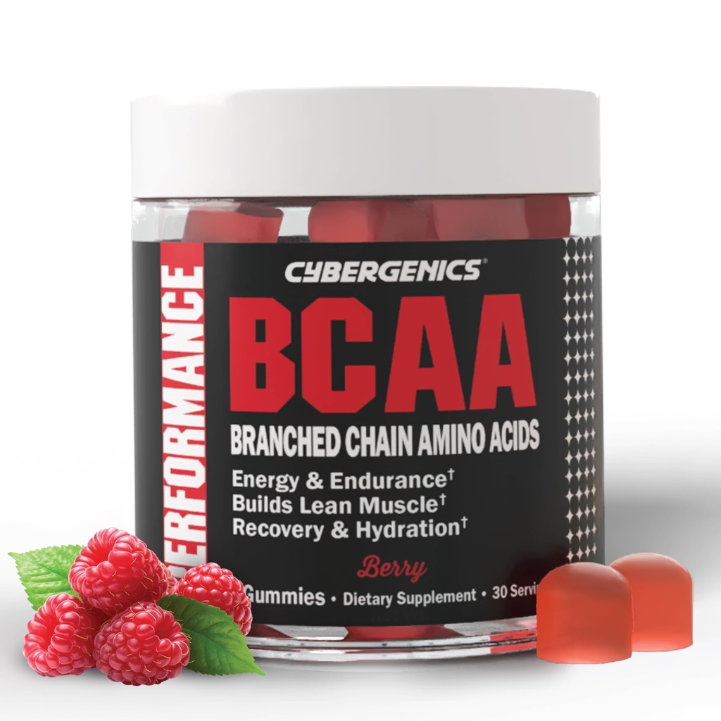 BCAA Gummies, Przeżuwacze energii z elektrolitami rozgałęzionych aminokwasów łańcuchowych, Build Lean Muscle and Boost Endurance, 60 Gummies, Berry Flavored
