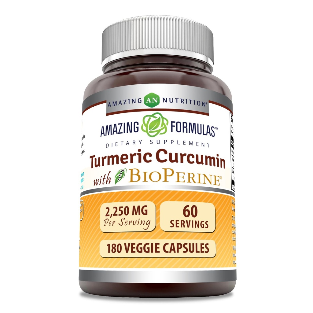 Amazing Formulas Kurkumina Turmerowa z suplementem bioperynowym DEV124; 2250 Mg per Serving EVAR124; Veggie Capsules EVAR124; Non-GMO EVAR124; Gluten- Free EVAR124; Made in USA (1 Pack, 180 Count)