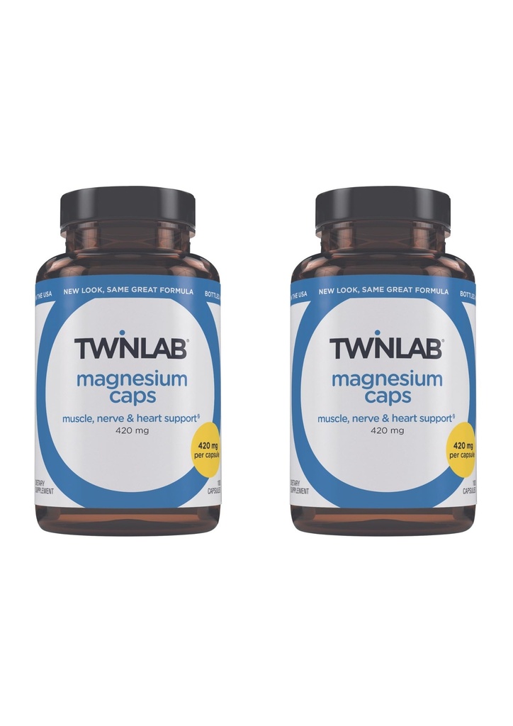 Twinlab Magnezu Czapki - Wysoka Absorpcja Magnezu Suplement do Wspomagania Rasy Ręki - Magnezu Kapsułki do Ulgi Stress, 420 mg, 100 Hrabia, 2 Pack