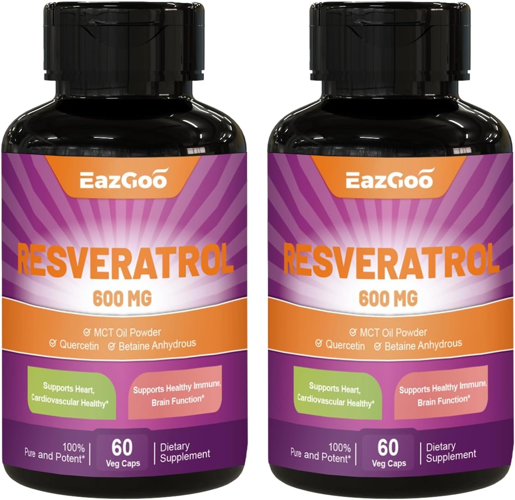 Resveratrol 600 mg, Suplement Trans- Resveratrol, Przeciwutleniacz Zdrowie Wsparcie starzenia - 120 Kapsułki