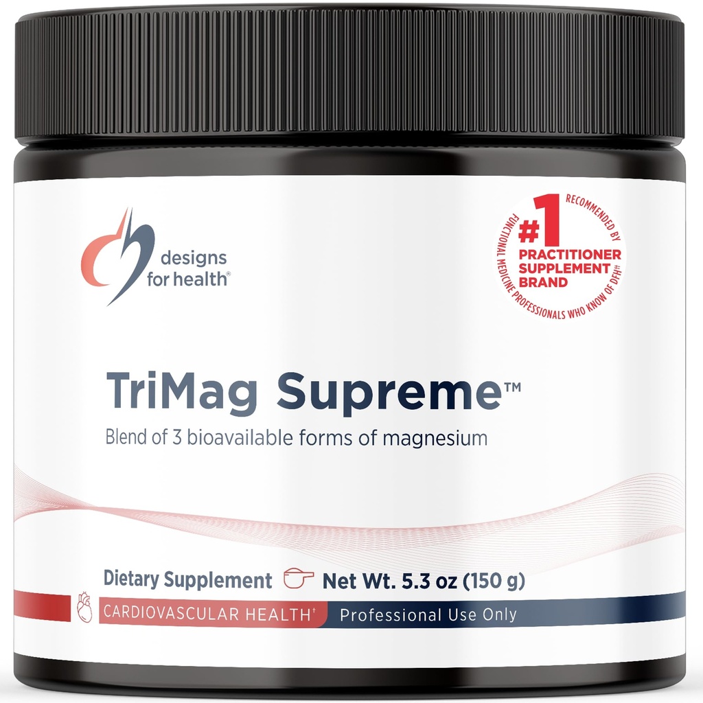 Designs for Health TriMag Supreme Powder - 300mg Triple Magnezu Drink - May Support Heart Health & Energy - Magnezu Orot, Glicerofosforan + Bisglicinate Chelate (30 Servings / 150g)