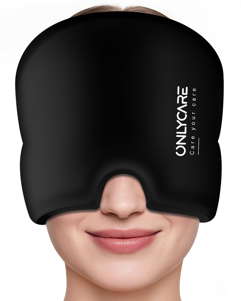 ONLYCARE Migrena Relief Cap, Kojąca Migrena Mask, Ulepszony bez osorless Gel Ice Head Wrap, Hot and Cold Therapy, FSA- HSA Kwalifikujący się Pack na ból głowy do napięcia i stresu (czarny)