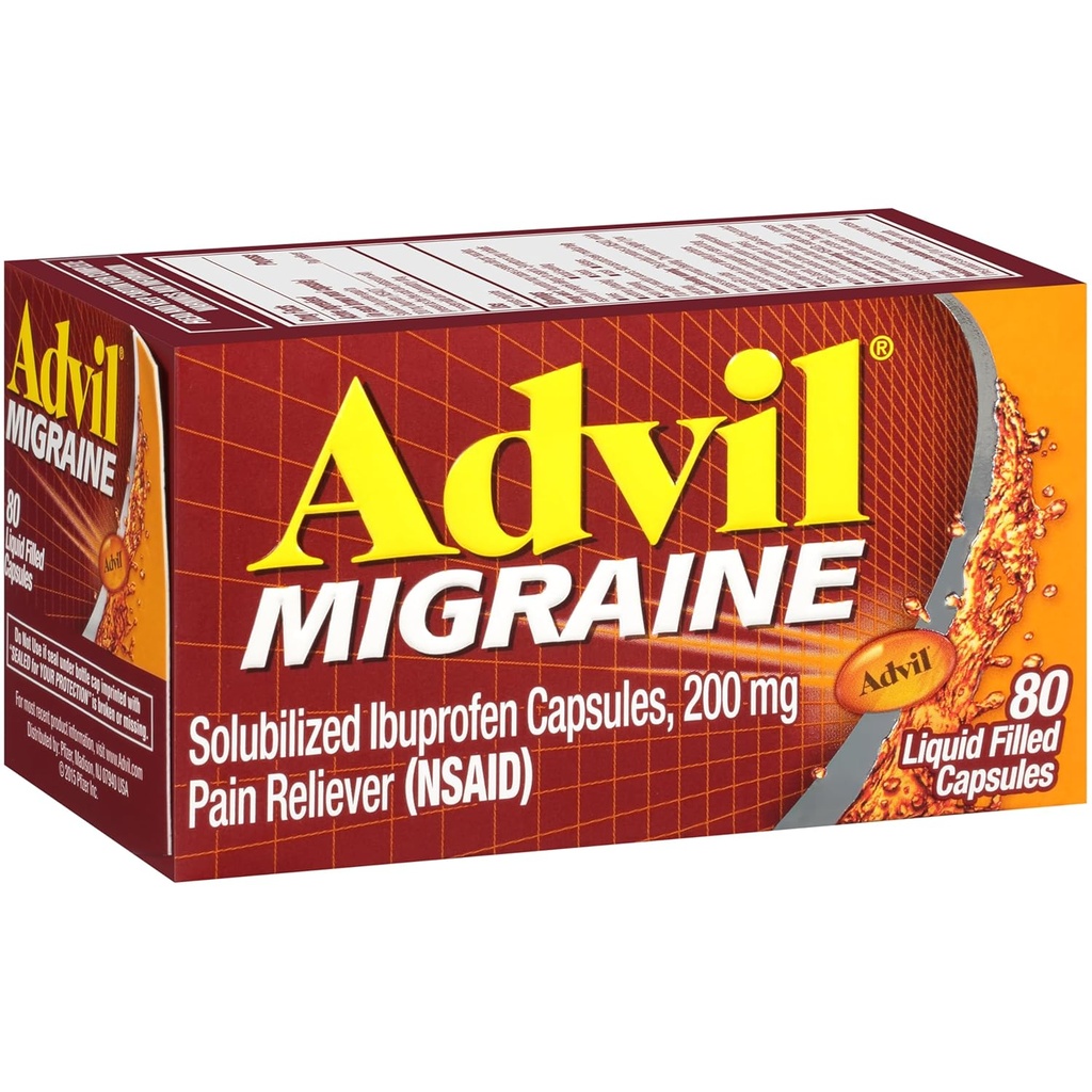 Advil Migrena Reliever Pain, Rozpuszczalny Ibuprofen 200mg, 80 Hrabia, Kapsułki wypełnione płynem, Potężna Migrena Relief
