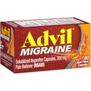 Advil Migraine Pain Reliever, Solubilized Ibuprofen 200mg, 80 Count, Liquid Filled Capsules, Powerful Migraine Relief