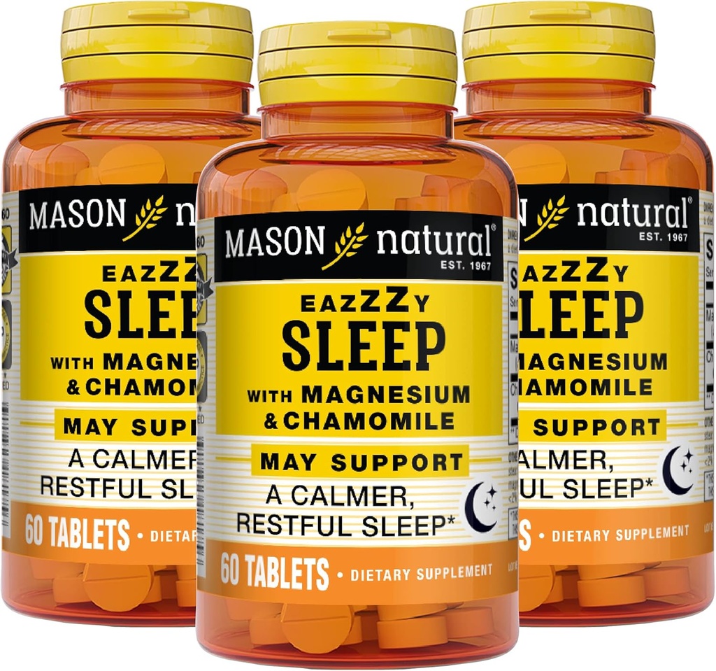 MASON NATURAL Eazzy Sleep z magnezu i rumianku - Natural Seep Aid, wspomaga spokojne, spokojne snu, 60 tabletek (Opakowanie po 3)