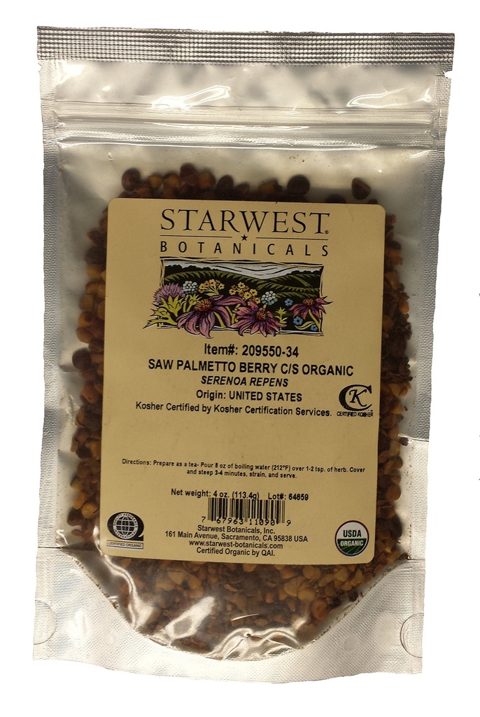 Piła Palmetto Berry Cut & Sifted Organic -Serenoa repens, 4 Oz