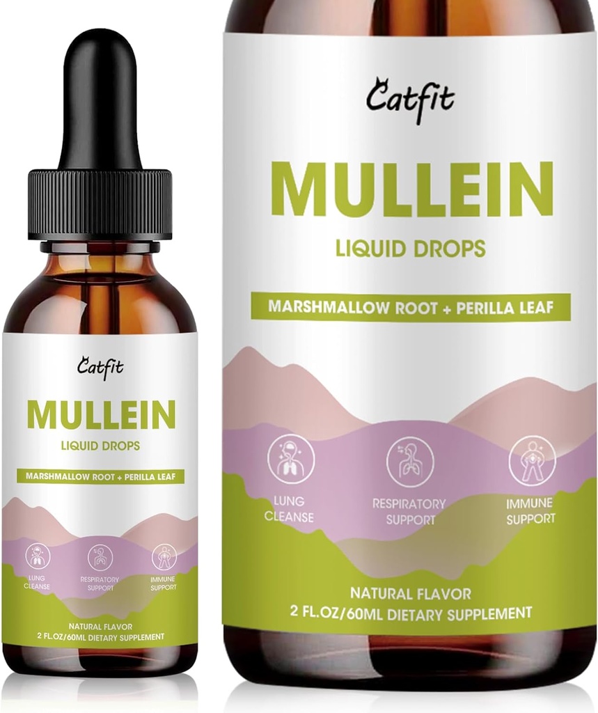Mullein Drops for Lungs - Mullein Leaf Extract with Marshmallow Root, Perilla & Astragalus for Research Support, Immune Boost & Lung Detox, Natural Herbal Formula, Vegan, 2 fl oz