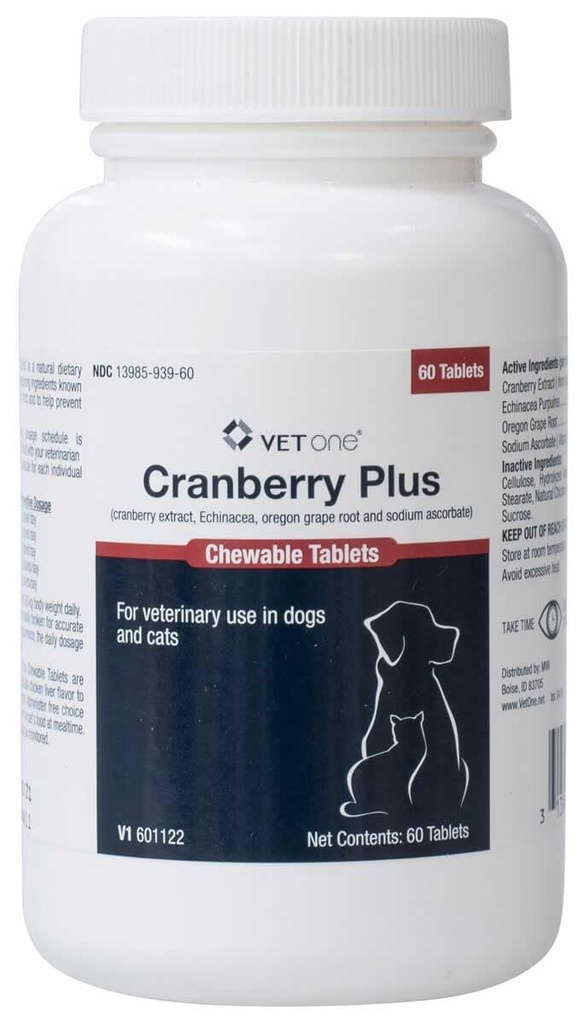 Vet One Cranberry Plus for Dogs & Cats - Urynary Tract & Bladder Support - 60 tabletek do żucia