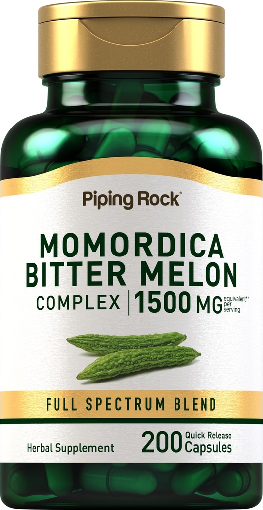 Piping Rock Bitter Melon kapsułki 124; 1500mg 124; 200 tabletek 124; Momordica Charantia Extract 124; Complex Herb Supplement Supplement 124; Non- GMO, Gluten Free
