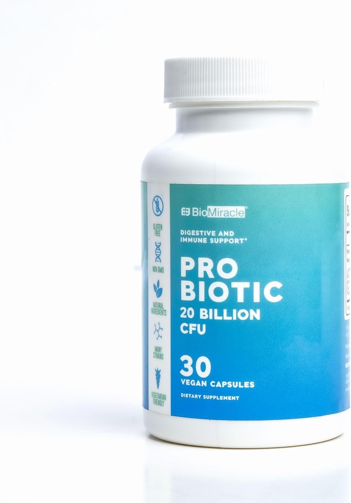 BioMiracle Pro Biotic 20 Billion CFU, Gluten Freee, Non-GMO, Natural Ingredients, Wiele szczepów, Wegetariański Przyjazny.