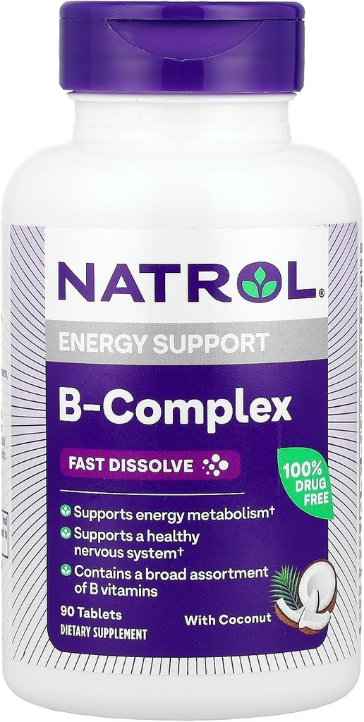 Natrol B- Complex, Szybko rozpuszczalne, Kokosowe, 90 Tabletki