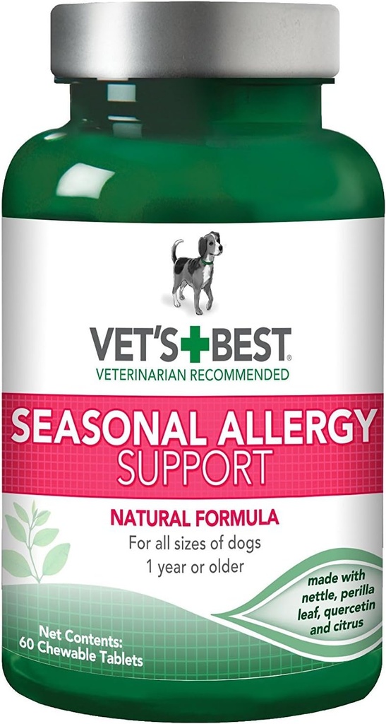 Vet 's Best Dog Alergy Chews, Sezonowe Alergy Chews for Dogs, Dog Itching Skin Relief Chews, Anti Itch for Dogs, 60 Tabletki do żucia