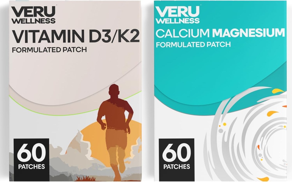 Bone Health Complete Duo Lifestyle Patches Vita D3 / K2, Wapnia Magnezu - Self Adhesive Time Release Topical Patch, 8- 10 Hours (60 Day Supply)