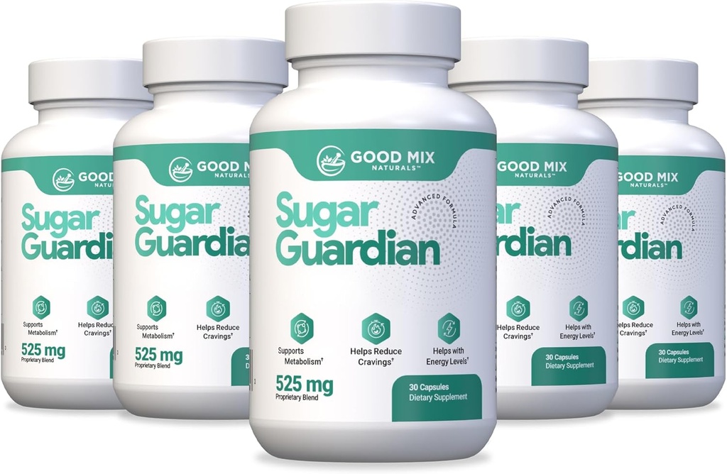 Sugar Guardian Herbal- Based Solution Supplement Supplement 124; 525mg 180 Kapsułki proszkowe - 6 Miesiące dostaw 124; Składniki roślinne - Nie GMO - Made in USA - 6 Pack