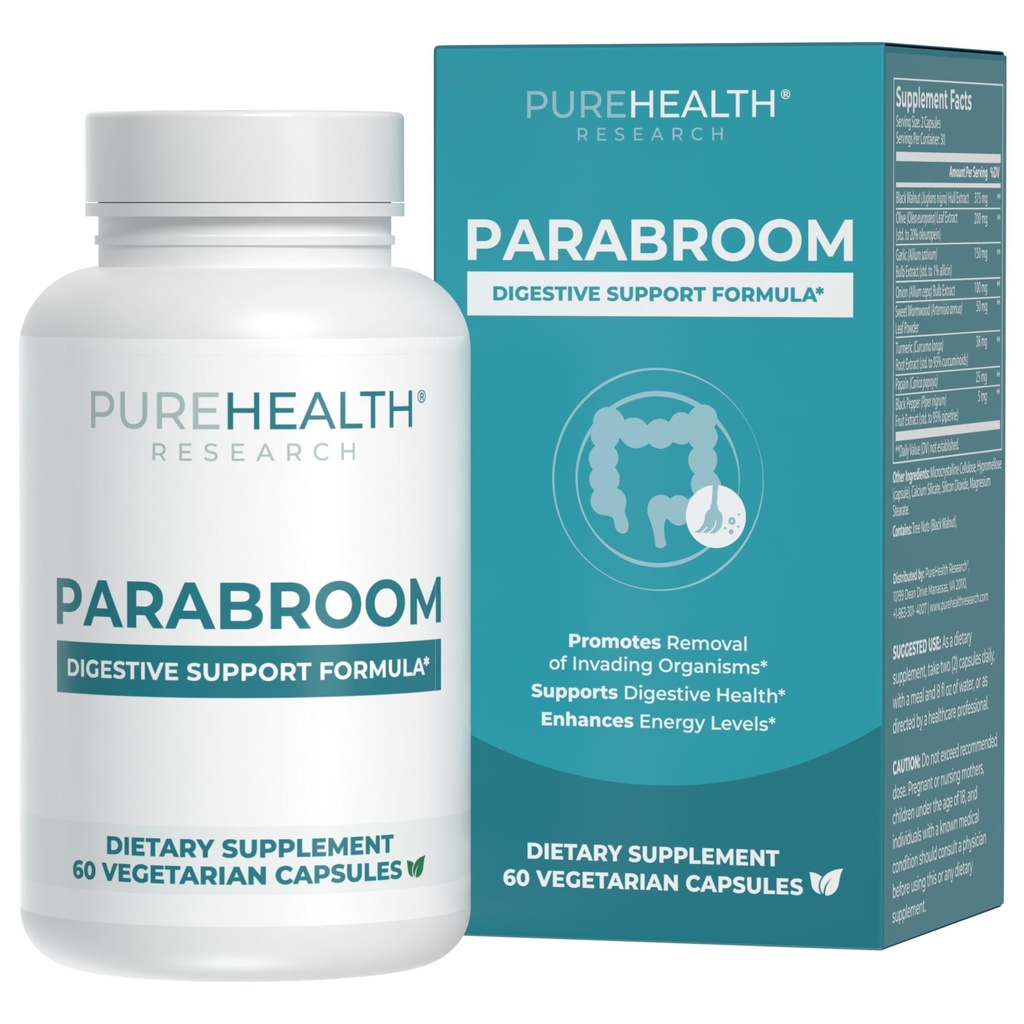PARABORAM BADAWCZY PUREALTH - Gut Cleanse & Health Supplement - z Czarnym Orzechem, Sweet Wormwood Powder, Ekstrakt turmerowy, Liść oliwek, Czosnek i Cebula - Poparcie dla kobiet i mężczyzn 60 Kapsułki