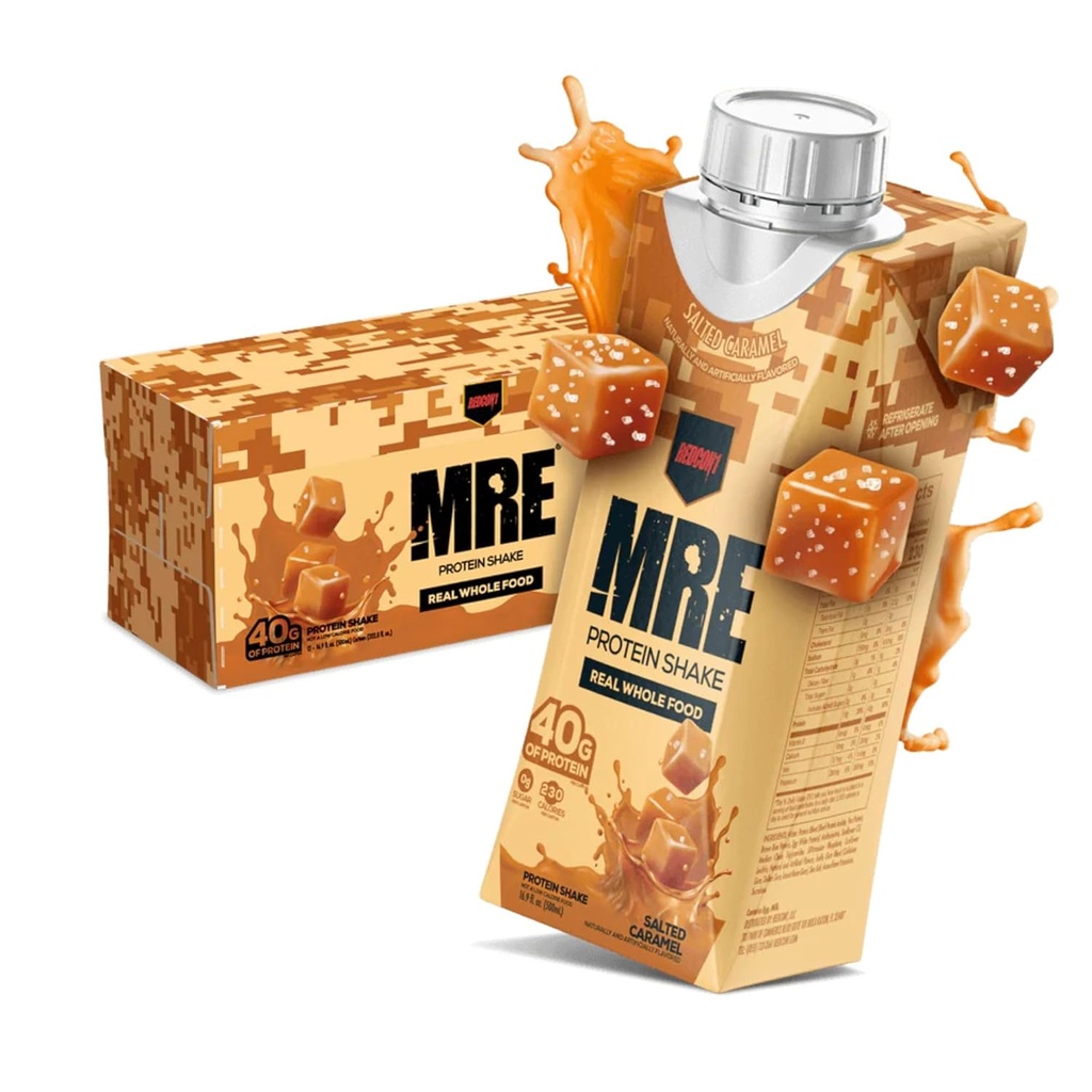 REDCON1 MRE Gotowy do picia shakes protein, Karmel słony - Napoje białkowe z całych źródeł żywności - Bezcukrowe RTD Shake Smarowane do paliwa sportowców w każdej chwili (12 Pack)