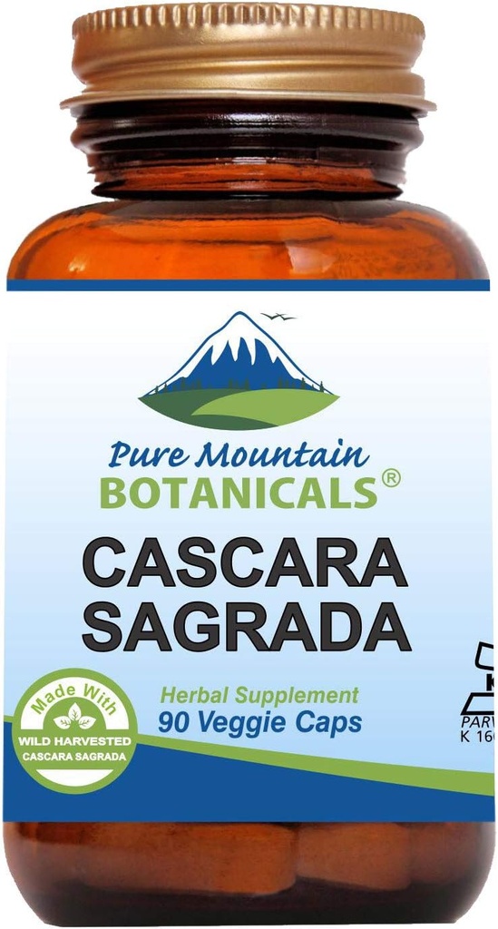 Pure Mountain Botanicals Cascara Sagrada Capsules - Vegan Kosher Caps Now with 400mg of Wild Harvest Cascara Sagrada Aged Bark Supplement