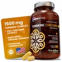 OmniBiotics Organic Turmeric Curcumin Supplement with Black Pepper Extract - 1500mg Turmeric with 95% Curcuminoids & BioPerine, Wysoka absorpcja dla wspólnego wsparcia - 120 Kapsułki Vegan