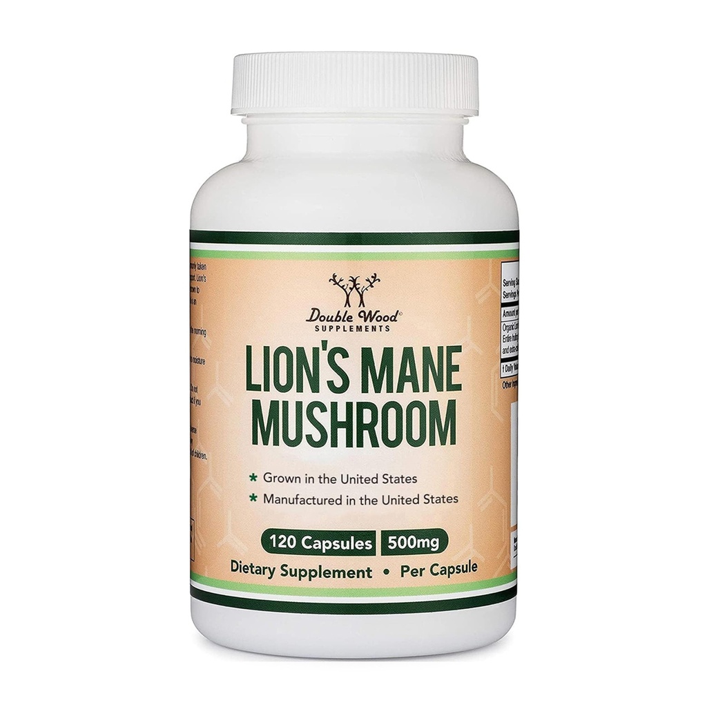 Organic Lions Mane Mushroom Kapsułki (120 Count), dla Focus Support i Immune Health, Trzecia strona Tested i dorosły w USA - przez podwójne drewno